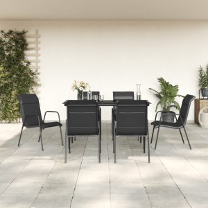 vidaXL VidaXL 7 Piece Patio Dining Set Black Steel and Textilene 1