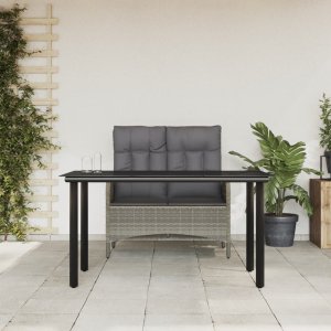 vidaXL VidaXL 2 Piece Patio Dining Set with Cushions Gray Poly Rattan 1