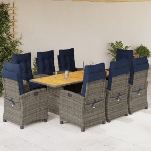 vidaXL VidaXL 9 Piece Patio Dining Set with Cushions Gray Poly Rattan 1