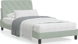 vidaXL VidaXL Bed Frame with Headboard Light Gray 39.4"x79.9" Twin XL Velvet 1