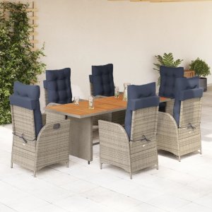 vidaXL VidaXL 7 Piece Patio Dining Set with Cushions Gray Poly Rattan 1