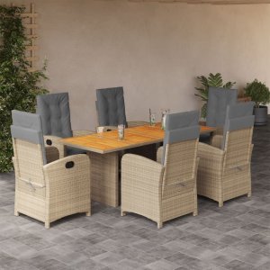 vidaXL VidaXL 7 Piece Patio Dining Set with Cushions Gray Poly Rattan 1