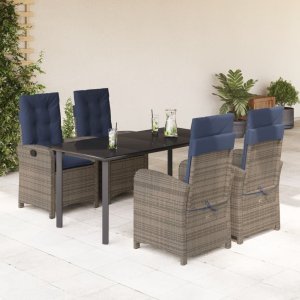 vidaXL VidaXL 5 Piece Patio Dining Set with Cushions Gray Poly Rattan 1