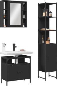 vidaXL VidaXL 3 Piece Bathroom Cabinet Set Black Engineered Wood 1