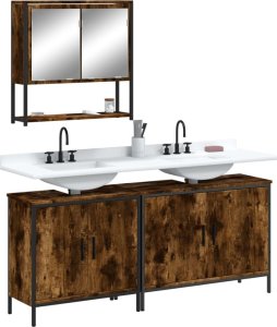 vidaXL VidaXL 3 Piece Bathroom Furniture Set Smoked Oak Engineered Wood 1