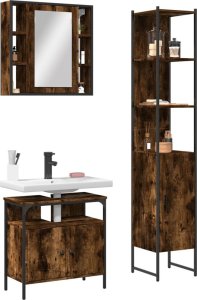 vidaXL VidaXL 3 Piece Bathroom Cabinet Set Smoked Oak Engineered Wood 1