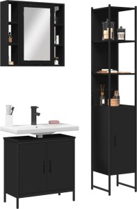 vidaXL VidaXL 3 Piece Bathroom Cabinet Set Black Engineered Wood 1