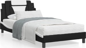 vidaXL VidaXL Bed Frame with Headboard Black and White 39.4"x79.9" Twin XL Faux Leather 1