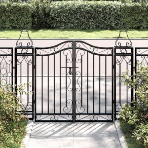 vidaXL VidaXL Garden Gate Black 47.6"x3.1"x39.4" Wrought Iron 1