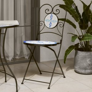 vidaXL VidaXL Bistro Chairs Foldable 2 pcs Blue and White Ceramic 1