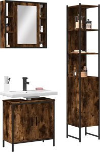 vidaXL VidaXL 3 Piece Bathroom Cabinet Set Smoked Oak Engineered Wood 1