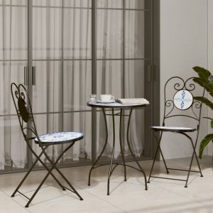 vidaXL VidaXL Mosaic Bistro Set Blue and White Iron and Ceramic 1