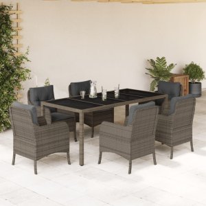 vidaXL VidaXL 7 Piece Patio Dining Set with Cushions Gray Poly Rattan 1