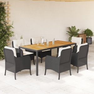 vidaXL VidaXL 7 Piece Patio Dining Set with Cushions Black Poly Rattan 1