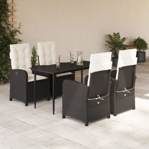 vidaXL VidaXL 5 Piece Patio Dining Set with Cushions Black Poly Rattan 1