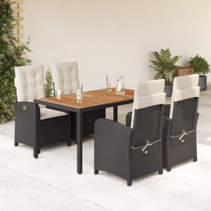 vidaXL VidaXL 5 Piece Patio Dining Set with Cushions Black Poly Rattan 1