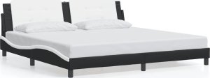 vidaXL VidaXL Bed Frame with Headboard Black and White 76"x79.9" King Faux Leather 1