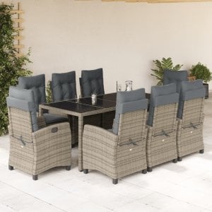 vidaXL VidaXL 9 Piece Patio Dining Set with Cushions Gray Poly Rattan 1