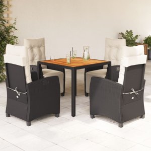 vidaXL VidaXL 5 Piece Patio Dining Set with Cushions Black Poly Rattan 1