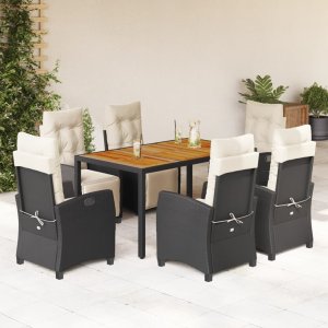 vidaXL VidaXL 7 Piece Patio Dining Set with Cushions Black Poly Rattan 1