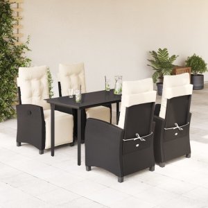 vidaXL VidaXL 5 Piece Patio Dining Set with Cushions Black Poly Rattan 1