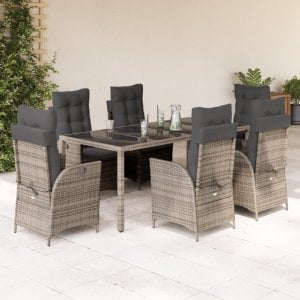 vidaXL VidaXL 7 Piece Patio Dining Set with Cushions Gray Poly Rattan 1