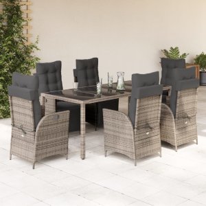 vidaXL VidaXL 9 Piece Patio Dining Set with Cushions Gray Poly Rattan 1