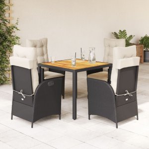 vidaXL VidaXL 5 Piece Patio Dining Set with Cushions Black Poly Rattan 1