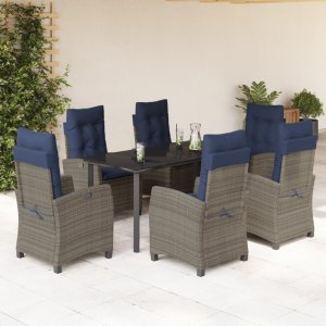 vidaXL VidaXL 7 Piece Patio Dining Set with Cushions Gray Poly Rattan 1