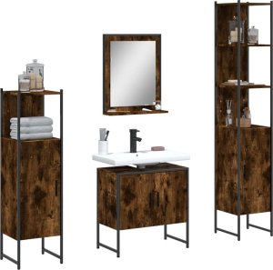 vidaXL VidaXL 4 Piece Bathroom Cabinet Set Smoked Oak Engineered Wood 1