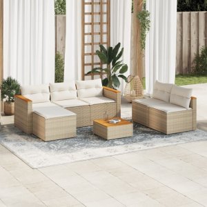 vidaXL VidaXL 5 Piece Patio Sofa Set with Cushions Beige Poly Rattan Acacia 1