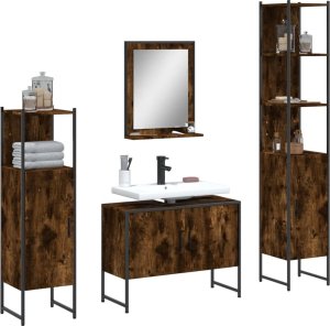 vidaXL VidaXL 4 Piece Bathroom Cabinet Set Smoked Oak Engineered Wood 1