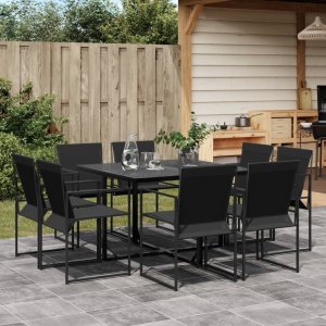 vidaXL VidaXL 9 Piece Patio Dining Set Black Textilene 1