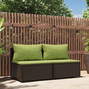 vidaXL VidaXL Patio Middle Sofas with Cushions 2 pcs Brown Poly Rattan 1