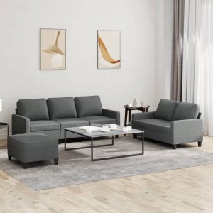 vidaXL VidaXL 3 Piece Sofa Set with Cushions Dark Gray Fabric 1