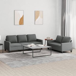 vidaXL VidaXL 2 Piece Sofa Set with Cushions Dark Gray Fabric 1