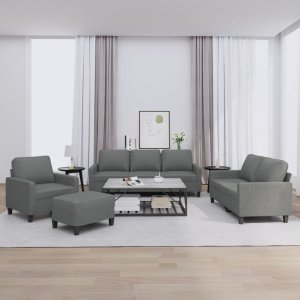 vidaXL VidaXL 4 Piece Sofa Set with Cushions Dark Gray Fabric 1