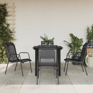 vidaXL VidaXL 5 Piece Patio Dining Set Black Steel and Textilene 1