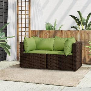 vidaXL VidaXL Patio Corner Sofas with Cushions 2 pcs Brown Poly Rattan 1