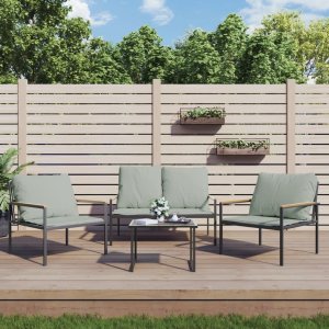 vidaXL VidaXL 3 Piece Patio Lounge Set with Cushions Anthracite Steel 1