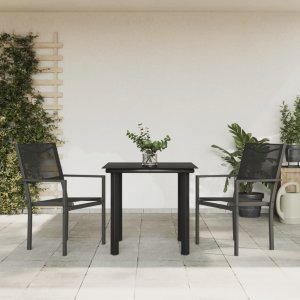 vidaXL VidaXL 3 Piece Patio Dining Set Black Steel and Textilene 1