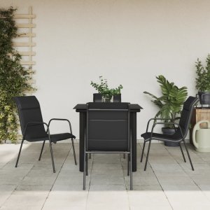 vidaXL VidaXL 5 Piece Patio Dining Set Black Steel and Textilene 1