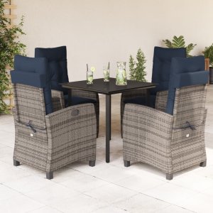 vidaXL VidaXL 5 Piece Patio Dining Set with Cushions Gray Poly Rattan 1