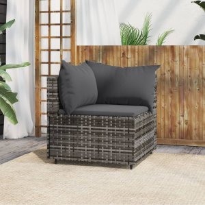 vidaXL VidaXL Patio Corner Sofa with Cushions Gray Poly Rattan 1