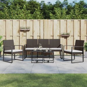 vidaXL VidaXL 5 piece Patio Dining Set with Cushions Brown PP Rattan 1