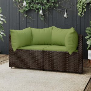 vidaXL VidaXL Patio Corner Sofas with Cushions 2 pcs Brown Poly Rattan 1