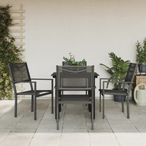 vidaXL VidaXL 5 Piece Patio Dining Set Black Steel and Textilene 1