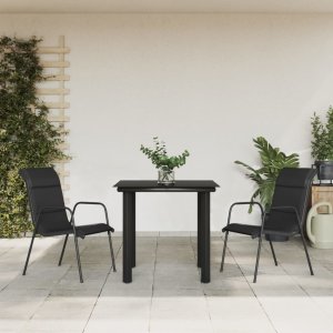 vidaXL VidaXL 3 Piece Patio Dining Set Black Steel and Textilene 1