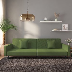 vidaXL VidaXL 2-Seater Sofa Bed with Two Pillows Dark Green Velvet 1