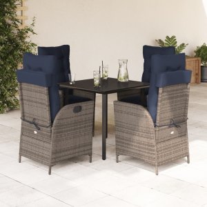 vidaXL VidaXL 5 Piece Patio Dining Set with Cushions Gray Poly Rattan 1